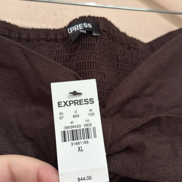 NWT Express Brown Linen-Blend Tie Front Bandeau Top XL • - Picture 5 of 8